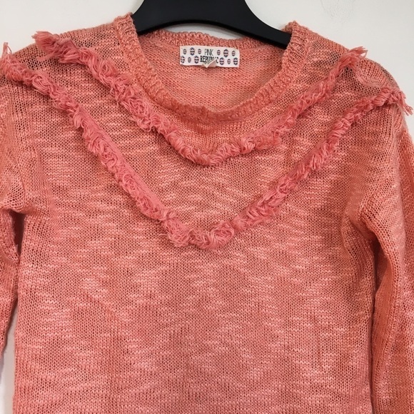 Pink Republic big girls light orange fringe trim pull over sweater - Picture 3 of 15